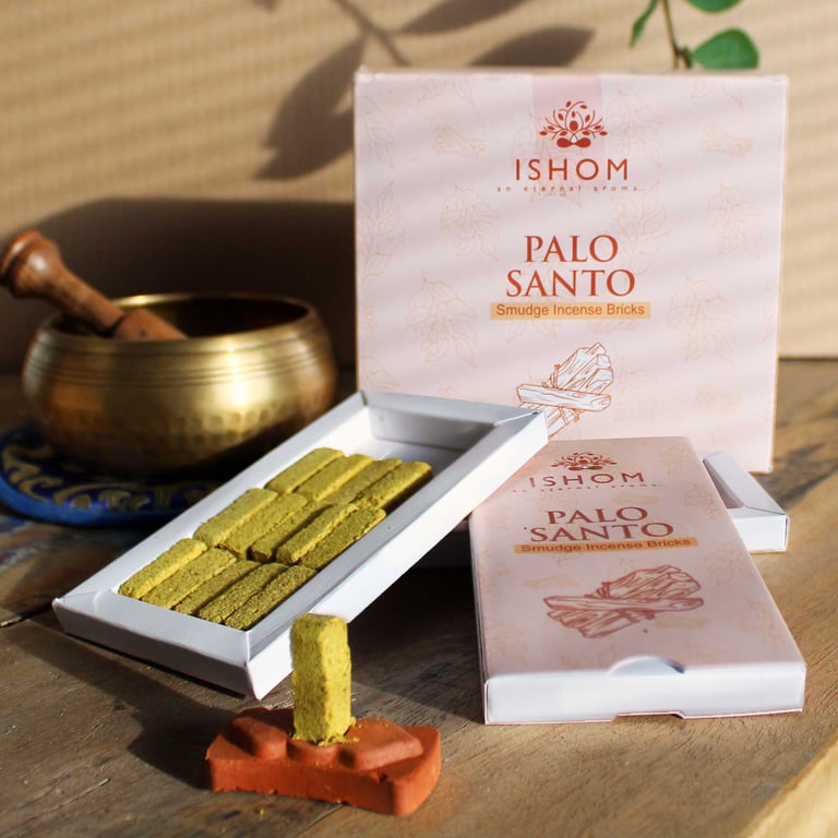 Palo Santo Natural Incense Smudge Bricks Set - 15 Pieces & Burner for Home Aromatherapy