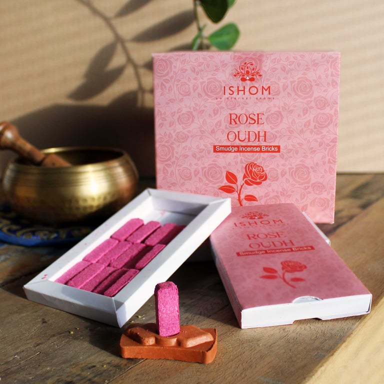 Natural Incense Smudge Bricks & Rose Wood Burner Set - Home Fragrance Essentials