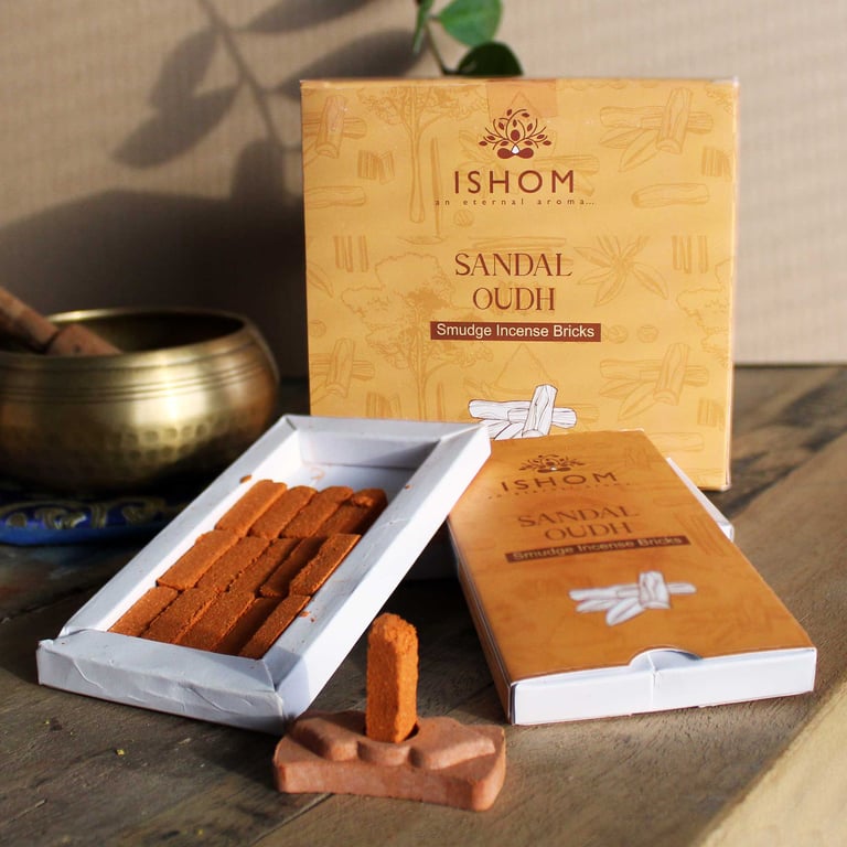 Natural Incense Smudge Bricks and Burner Set - Sandalwood Home Aromatherapy Purification Kit