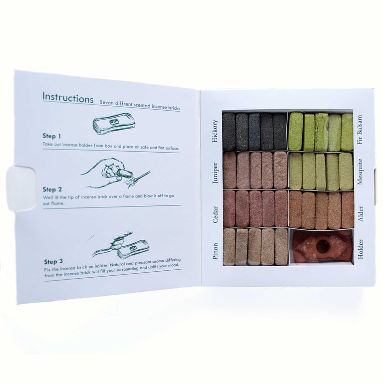 Display Set of 70 Himalaya Incense Smudge Bricks and Burner - Natural Earthy Aromatherapy