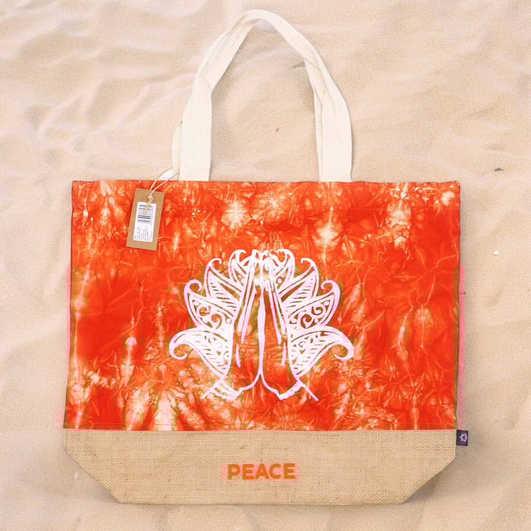 All Natural Orange Stonewash Namaste Handbag - Organic Cotton Stone Washed Tote Bag for Peaceful Living