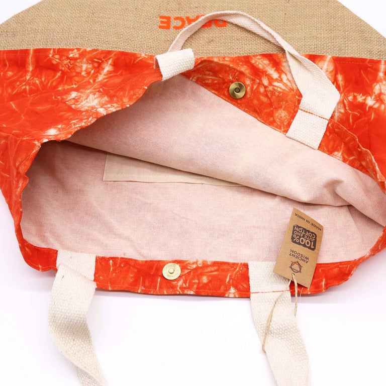 All Natural Orange Stonewash Namaste Handbag - Organic Cotton Stone Washed Tote Bag for Peaceful Living