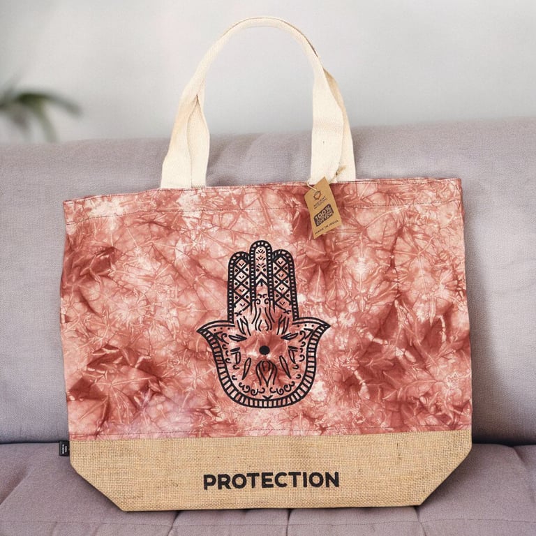 All Natural Handwoven Terracotta Stonewash Hamsa Protection Bag