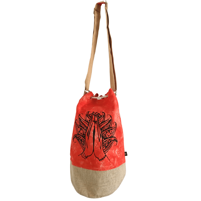 Orange Stonewash Namaste Hand All Natural Eco Friendly Backpack - Organic Cotton Construction