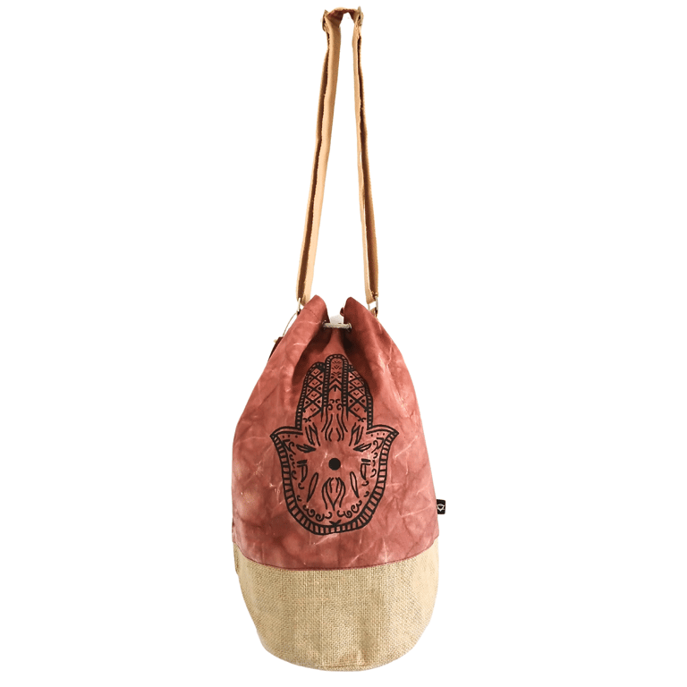 All Natural Backpack - Terracotta Stonewash Hamsa Design Eco Friendly Bag