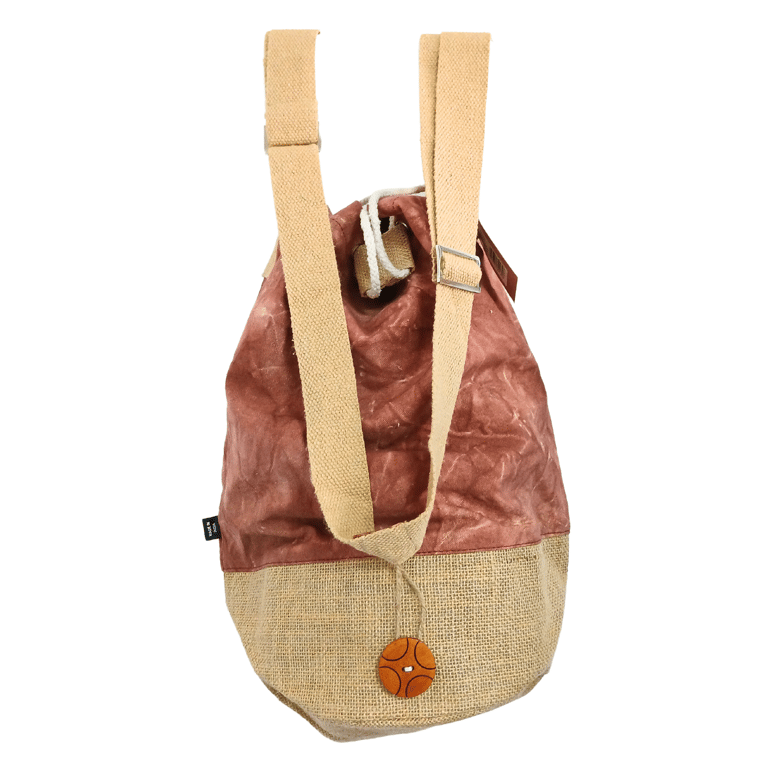 All Natural Backpack - Terracotta Stonewash Hamsa Design Eco Friendly Bag