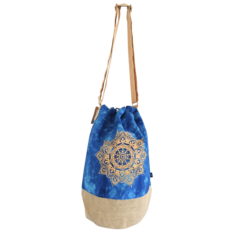 All Natural Blue Stonewash Mandala Backpack - Organic Cotton & Eco-Friendly Design