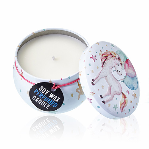 Art Tin Candle - Assorted Design Unicorn Figurines in Moonstone Glass Holder