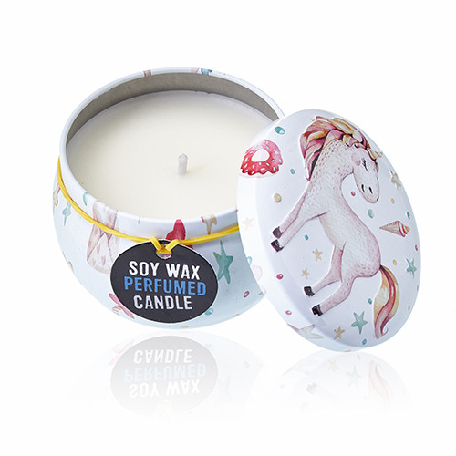 Art Tin Candle - Assorted Design Unicorn Figurines in Moonstone Glass Holder