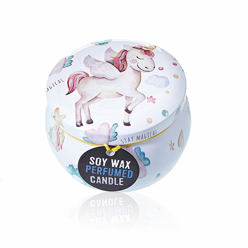 Art Tin Candle - Assorted Design Unicorn Figurines in Moonstone Glass Holder