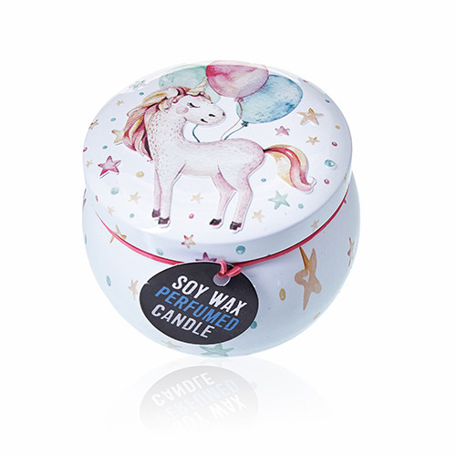 Art Tin Candle - Assorted Design Unicorn Figurines in Moonstone Glass Holder