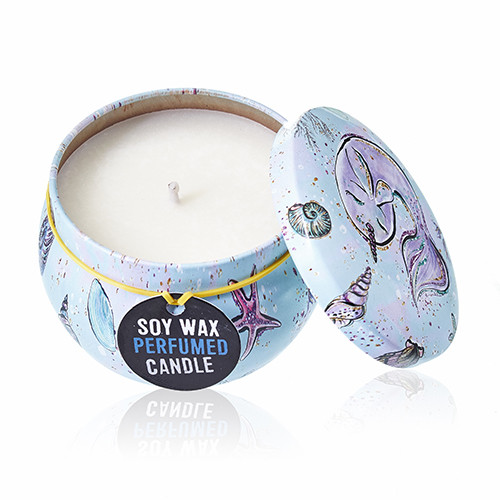 Art Tin Candle - Assorted Sea Life Design with Raspberry Scented Wax