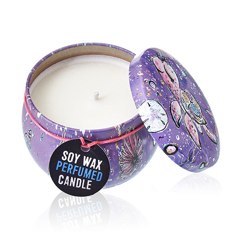 Art Tin Candle - Assorted Sea Life Design with Raspberry Scented Wax