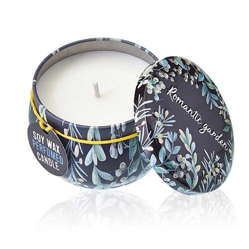 Art Tin Candle - Romantic Garden Design & Tea Rose Scented Assorted Tin Holder