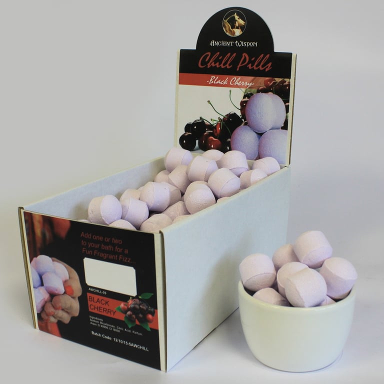 1.3Kg Black Cherry Mini Bath Bombs - Chill Pills Box (AromaCare)