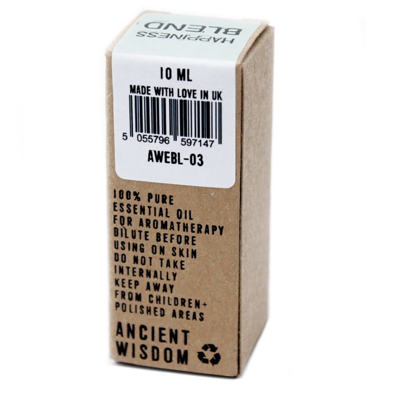Happiness Essential Oil Blend - 10ml Boxed Aromatherapy Oil for Stress Relief and English Language Benefits