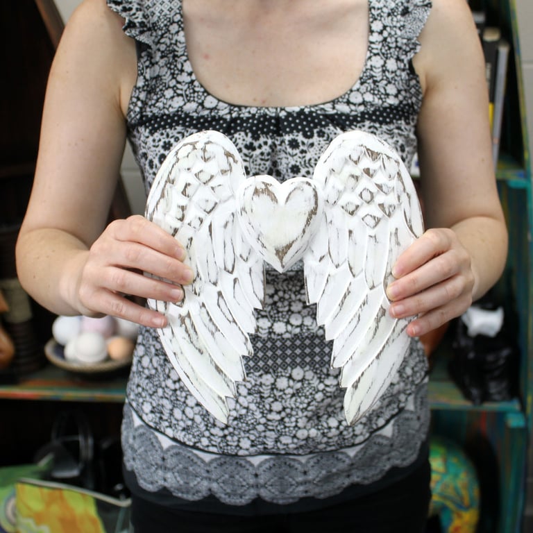 Hand Crafted Double Angel Wing & Heart Decoration - 24cm Decorative Piece