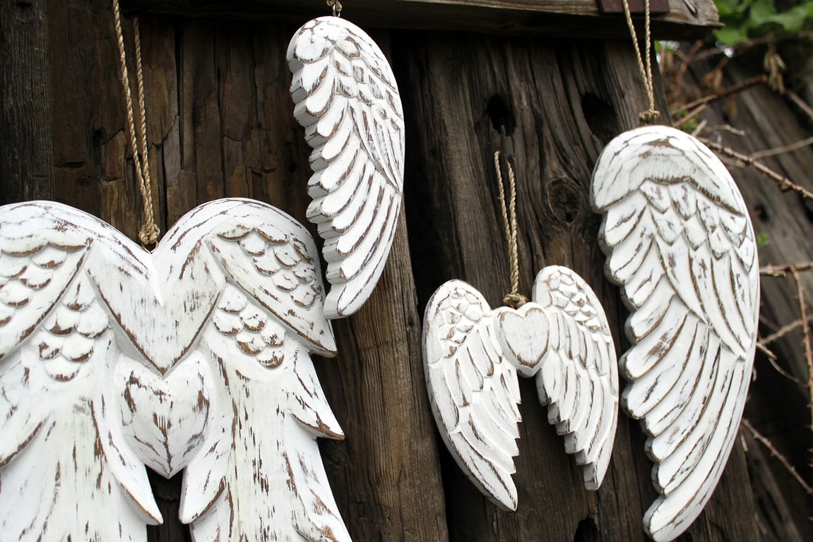 Hand Crafted Small Double Angel Wing & Heart Decoration - 15cm Handmade Heart Wings