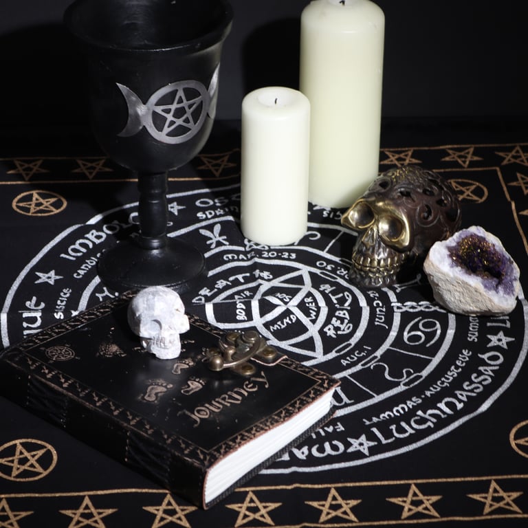 Esoteric Fringed Altar Cloth - Spiritual Life Death Rebirth Symbolism Decoration