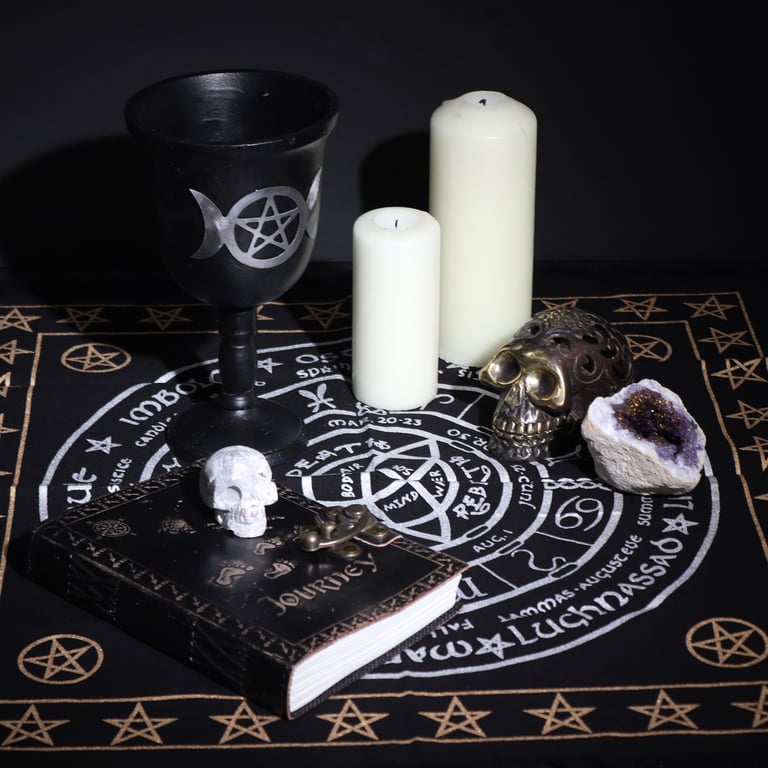 Esoteric Fringed Altar Cloth - Spiritual Life Death Rebirth Symbolism Decoration