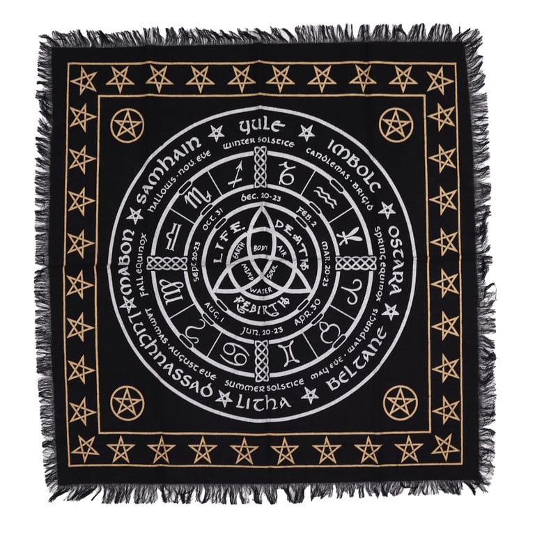 Esoteric Fringed Altar Cloth - Spiritual Life Death Rebirth Symbolism Decoration