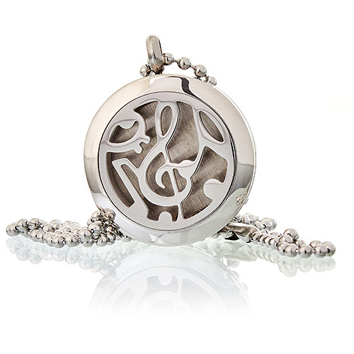 Aromatherapy Diffuser Necklace - Music Notes 25mm Essential Oil Pendant Jewelry