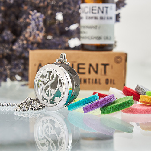 Aromatherapy Diffuser Necklace - Music Notes 25mm Essential Oil Pendant Jewelry