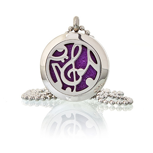 Aromatherapy Diffuser Necklace - Music Notes 25mm Essential Oil Pendant Jewelry