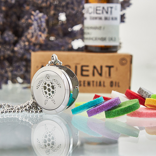 Aromatherapy Diffuser Necklace - Essential Oil Release with Turtle Charm, 25mm Size