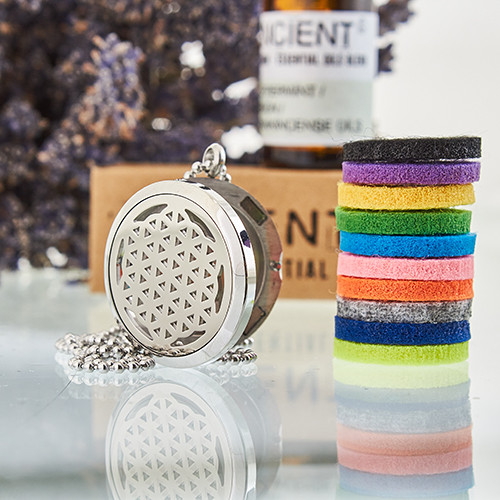 Aromatherapy Diffuser Necklace - Flower of Life 30mm Essential Oil Pendant