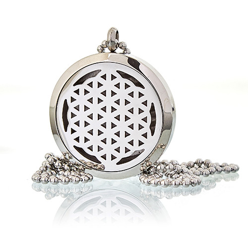 Aromatherapy Diffuser Necklace - Flower of Life 30mm Essential Oil Pendant