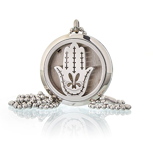 Aromatherapy Diffuser Necklace - Hand of Fatima 30mm Stainless Steel Pendant