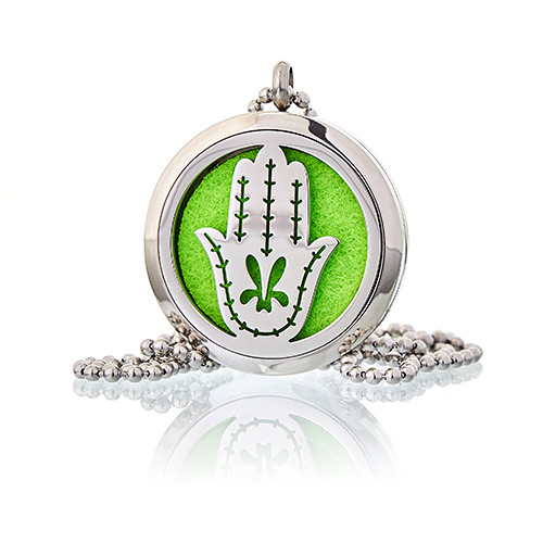 Aromatherapy Diffuser Necklace - Hand of Fatima 30mm Stainless Steel Pendant