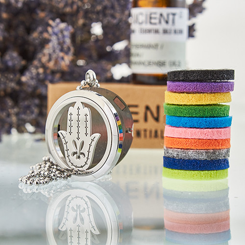 Aromatherapy Diffuser Necklace - Hand of Fatima 30mm Stainless Steel Pendant