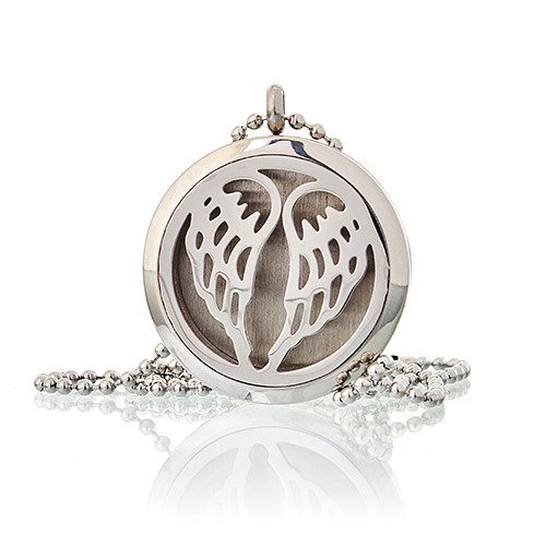 Aromatherapy Diffuser Necklace - Angel Wings 30mm Essential Oil Fragrance Pendant