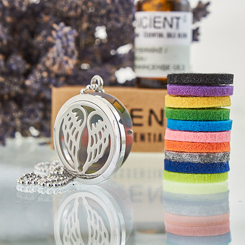 Aromatherapy Diffuser Necklace - Angel Wings 30mm Essential Oil Fragrance Pendant