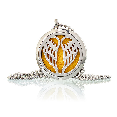 Aromatherapy Diffuser Necklace - Angel Wings 30mm Essential Oil Fragrance Pendant