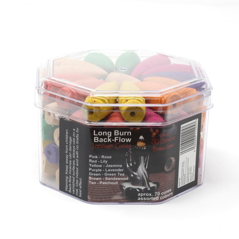 Long Backflow Incense Cones - Assorted Fragrances, 30 Min Burning Time