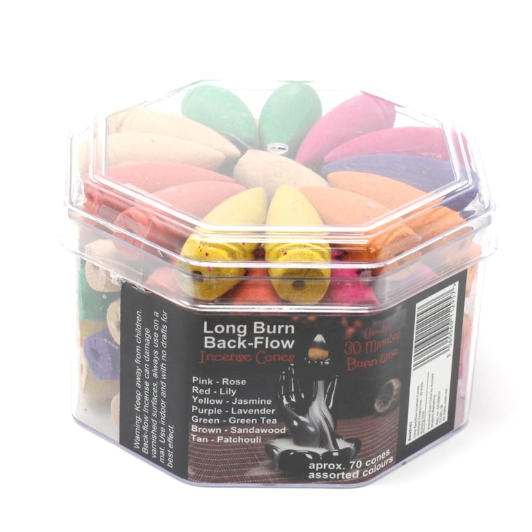 Long Backflow Incense Cones - Assorted Fragrances, 30 Min Burning Time