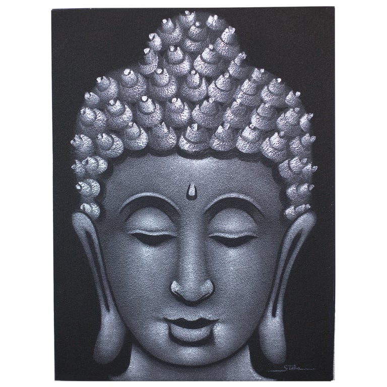 Grey Sand Finish Buddha Painting - Artistic Decorative Wall Art