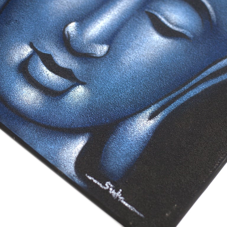 Blue Sand Finish Buddha Painting - Authentic Artwork by Brand Name