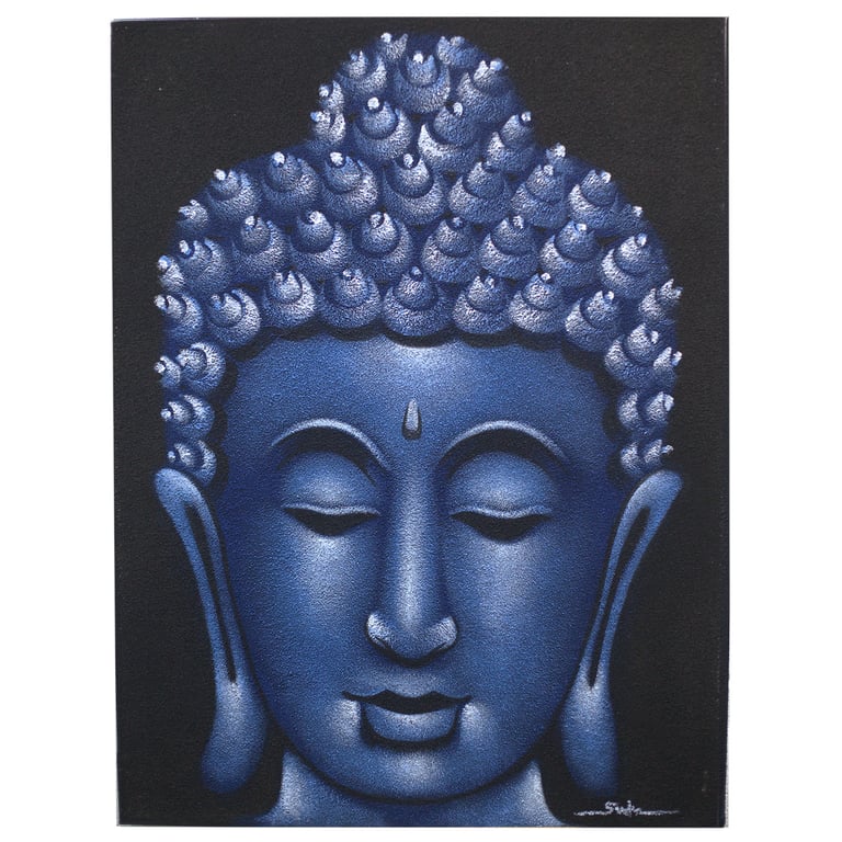Blue Sand Finish Buddha Painting - Authentic Artwork by Brand Name