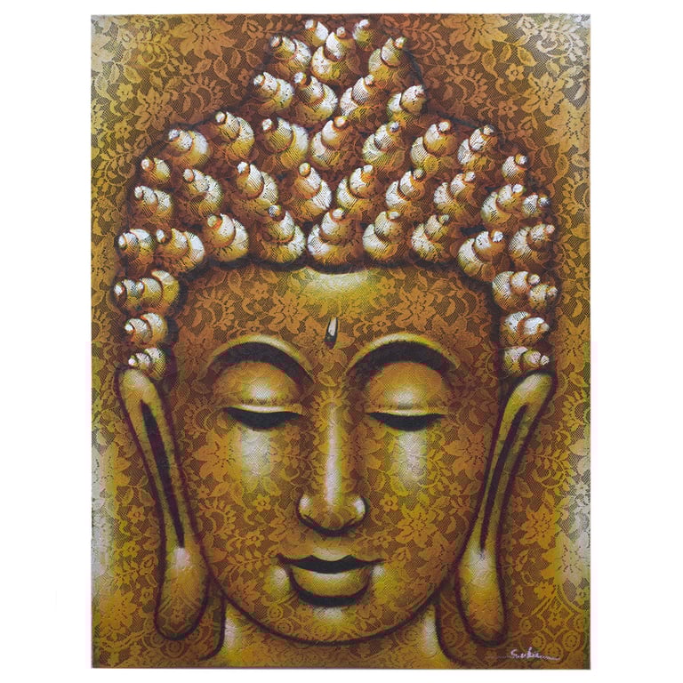Gold Brocade Detail Buddha Painting - Authentic Artwork