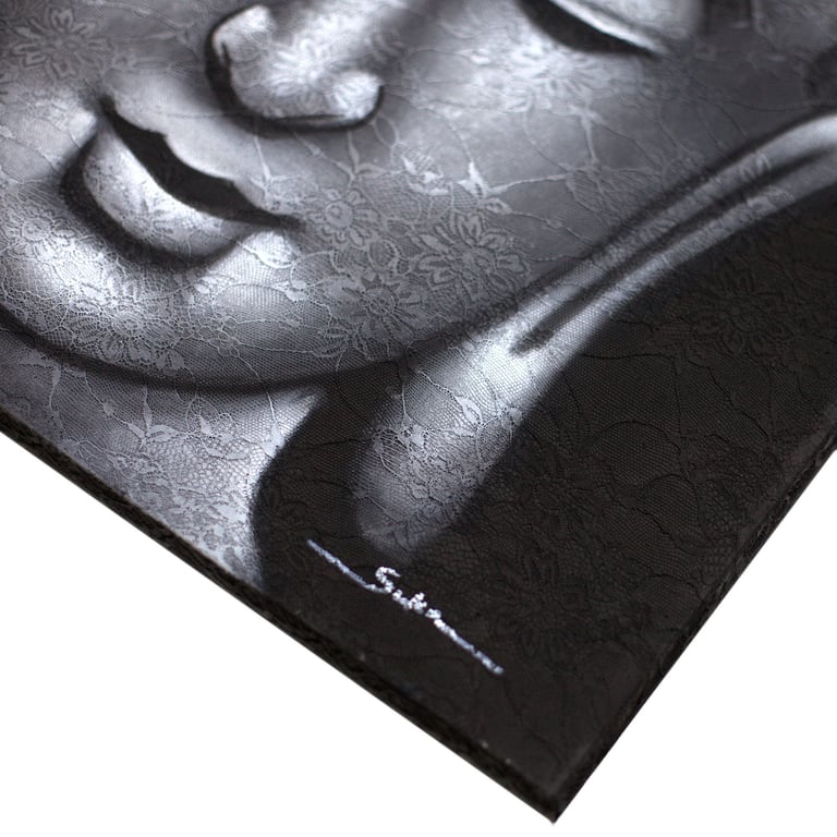 Grey Brocade Detail Buddha Painting - Artistic Decor Accessory