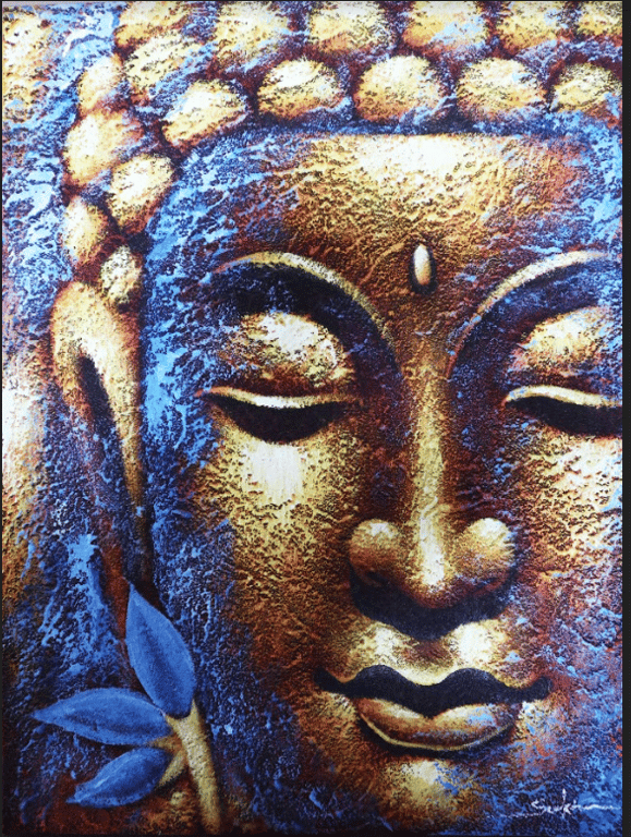 Gold-Face Buddha Painting with Lotus Flower - Artistic Decor by Brand Name