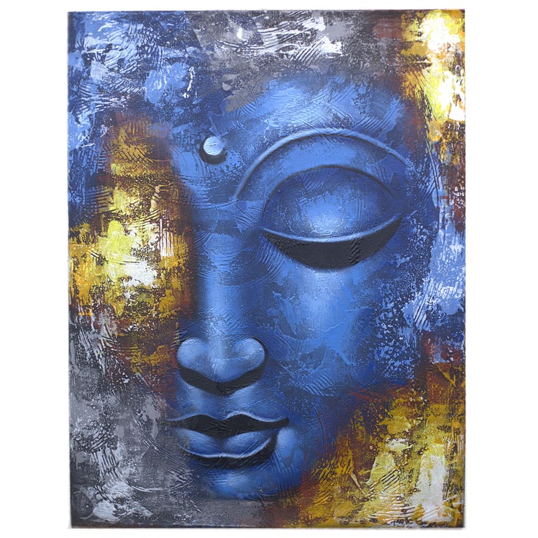 Abstract Blue-Face Buddha Painting - Artistic Decor for Home Interiors