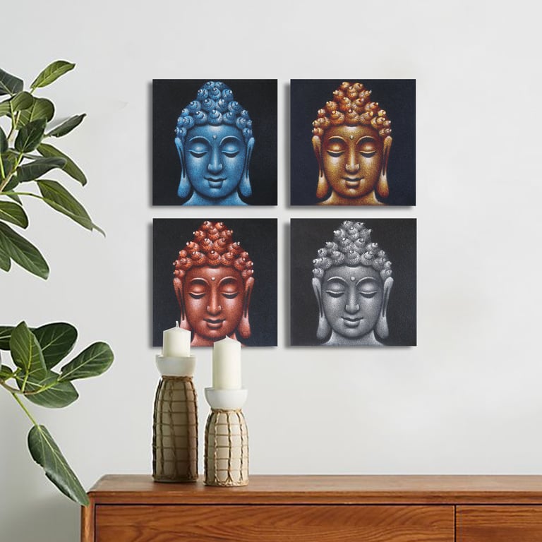 4 Buddha Head Sand Detail Decor Tiles (30x30cm) - Set of 4 - Home Decor Accessories