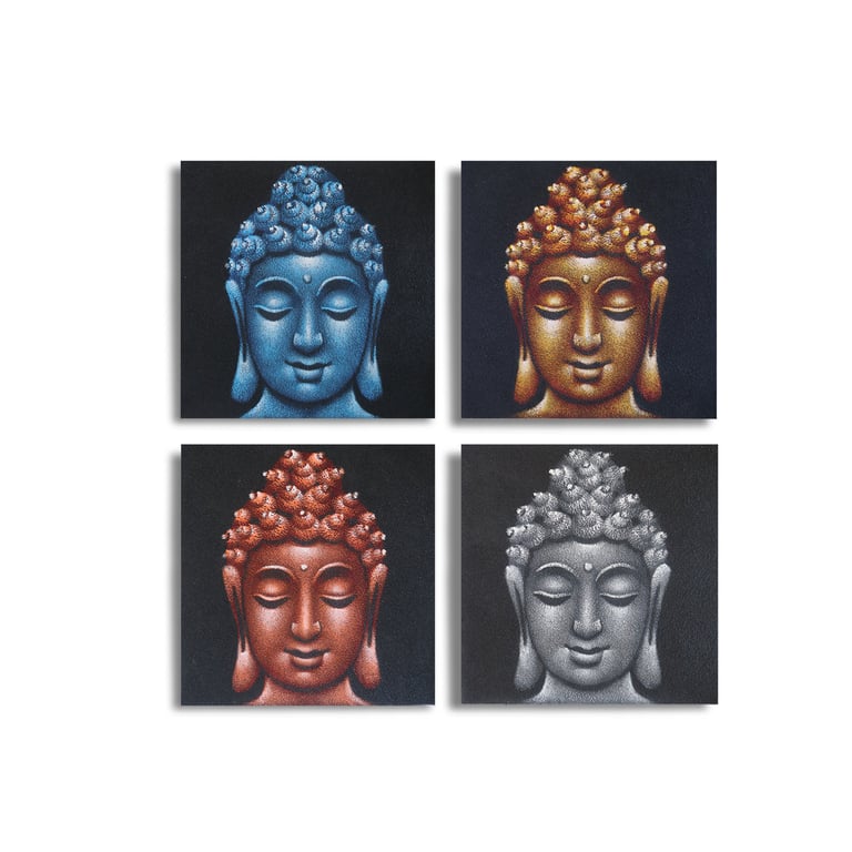 4 Buddha Head Sand Detail Decor Tiles (30x30cm) - Set of 4 - Home Decor Accessories