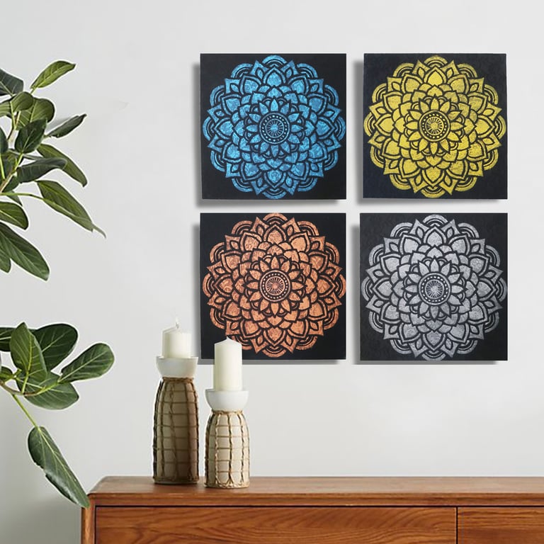 4 Mandala Brocade Detail Coasters (30x30cm) - Handcrafted Home Decor