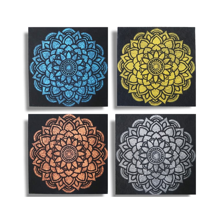 4 Mandala Brocade Detail Coasters (30x30cm) - Handcrafted Home Decor